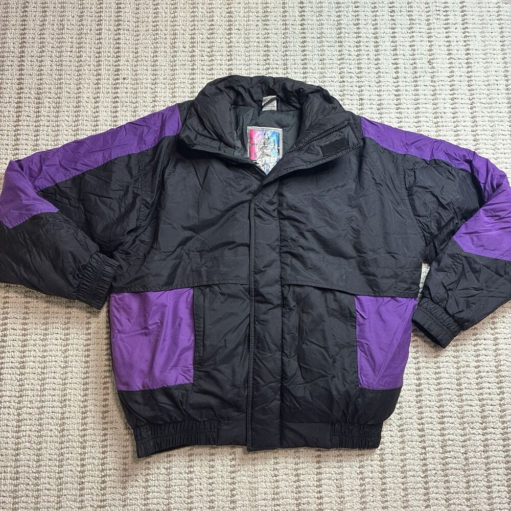 Steep Slope Vintage Ski Jacket Black Purple Colorblock Puffer Insulated Womens M